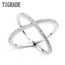 Load image into Gallery viewer, Tigrade Luxury 925 Sterling Silver Ring for Women X Shape Cross Design Cubic Zircon Fashion Jewelry Famale CZ Eternity Rings