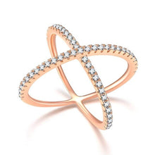 Load image into Gallery viewer, Tigrade Luxury 925 Sterling Silver Ring for Women X Shape Cross Design Cubic Zircon Fashion Jewelry Famale CZ Eternity Rings
