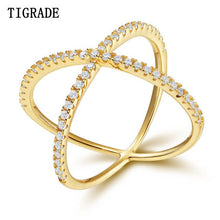 Load image into Gallery viewer, Tigrade Luxury 925 Sterling Silver Ring for Women X Shape Cross Design Cubic Zircon Fashion Jewelry Famale CZ Eternity Rings