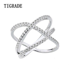 Load image into Gallery viewer, Tigrade Luxury 925 Sterling Silver Ring for Women X Shape Cross Design Cubic Zircon Fashion Jewelry Famale CZ Eternity Rings