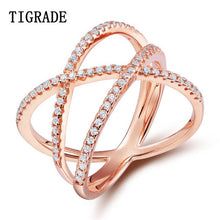 Load image into Gallery viewer, Tigrade Luxury 925 Sterling Silver Ring for Women X Shape Cross Design Cubic Zircon Fashion Jewelry Famale CZ Eternity Rings