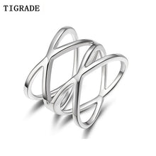 Load image into Gallery viewer, Tigrade Luxury 925 Sterling Silver Ring for Women X Shape Cross Design Cubic Zircon Fashion Jewelry Famale CZ Eternity Rings