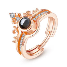 Load image into Gallery viewer, 2in1 I Love You 100 Languages Light Projection Lady Rhinestone Crown Finger Ring 925 Sliver Jewelry Gift