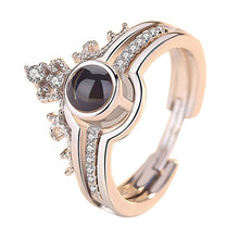 Load image into Gallery viewer, 2in1 I Love You 100 Languages Light Projection Lady Rhinestone Crown Finger Ring 925 Sliver Jewelry Gift
