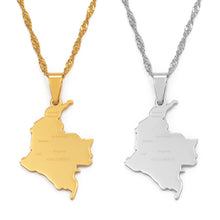 Load image into Gallery viewer, Anniyo Colombia Pendant and Water Wave Chain for Women Girls Stainless Steel Country Map Jewelry Colombia #112621