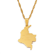 Load image into Gallery viewer, Anniyo Colombia Pendant and Water Wave Chain for Women Girls Stainless Steel Country Map Jewelry Colombia #112621