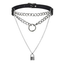 Load image into Gallery viewer, Gothic Lock Chain necklace multilayer women black leather emo Kawaii witch rave jewelryPunk choker collar goth pendant necklace