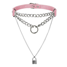 Load image into Gallery viewer, Gothic Lock Chain necklace multilayer women black leather emo Kawaii witch rave jewelryPunk choker collar goth pendant necklace