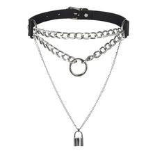 Load image into Gallery viewer, Gothic Lock Chain necklace multilayer women black leather emo Kawaii witch rave jewelryPunk choker collar goth pendant necklace