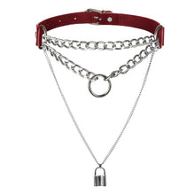 Load image into Gallery viewer, Gothic Lock Chain necklace multilayer women black leather emo Kawaii witch rave jewelryPunk choker collar goth pendant necklace