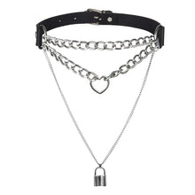 Load image into Gallery viewer, Gothic Lock Chain choker collar harajuku women girls black leather chocker emo Kawaii witch rave jewelry Punk pendant necklace