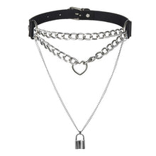 Load image into Gallery viewer, Gothic Lock Chain choker collar harajuku women girls black leather chocker emo Kawaii witch rave jewelry Punk pendant necklace