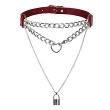 Load image into Gallery viewer, Gothic Lock Chain choker collar harajuku women girls black leather chocker emo Kawaii witch rave jewelry Punk pendant necklace