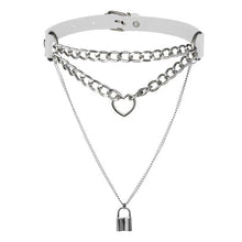 Load image into Gallery viewer, Gothic Lock Chain choker collar harajuku women girls black leather chocker emo Kawaii witch rave jewelry Punk pendant necklace