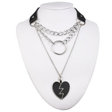 Load image into Gallery viewer, Gothic Lock Chain necklace multilayer women black leather emo Kawaii witch rave jewelryPunk choker collar goth pendant necklace