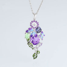 Load image into Gallery viewer, New Arrival Elegant Butterfly Silver Pendant Necklace for Women Chrysanthemum Leaf Handmade Enamel Charm Necklace with Chain