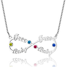 Load image into Gallery viewer, Personalized Silver Infinity 4 Names Necklace with Birthstones Nameplate Necklace Custom Made Any Name Pendant Jewelry Gift