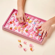 Load image into Gallery viewer, 100pcs/box Mixed Color Cute Rings Children's Day Jewelry Plastic Kids Ring for Girls with Mixed Style Animal Fruit as Gifts F95