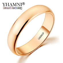 Load image into Gallery viewer, YHAMNI Original 18KGP Stamp Real Solid Gold Ring 5mm Wide Pure White/Rose Gold Rings Wedding Jewelry For Women and Men SJ050