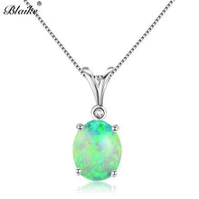 Load image into Gallery viewer, Blaike White/Green/Blue/Purple/Orange Fire Opal Oval Pendants Necklaces For Women 925 Sterling Silver Filled Birthstone Necklace