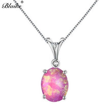 Load image into Gallery viewer, Blaike White/Green/Blue/Purple/Orange Fire Opal Oval Pendants Necklaces For Women 925 Sterling Silver Filled Birthstone Necklace
