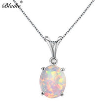 Load image into Gallery viewer, Blaike White/Green/Blue/Purple/Orange Fire Opal Oval Pendants Necklaces For Women 925 Sterling Silver Filled Birthstone Necklace