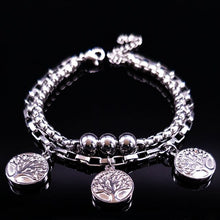 Load image into Gallery viewer, 2019 Double Love Silver Color Stainless Steel Bracelet for Women Tree of Life Bracelets Bangles Jewelry pulseras hombre B61448
