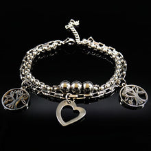 Load image into Gallery viewer, 2019 Double Love Silver Color Stainless Steel Bracelet for Women Tree of Life Bracelets Bangles Jewelry pulseras hombre B61448
