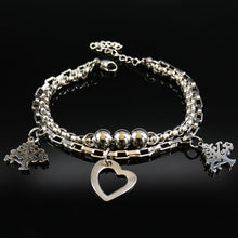 Load image into Gallery viewer, 2019 Double Love Silver Color Stainless Steel Bracelet for Women Tree of Life Bracelets Bangles Jewelry pulseras hombre B61448